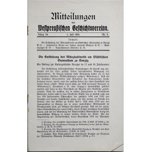 Mitteilungen des Westpreussischen Geschichtsvereins, Powstanie gabinetu numizmatycznego Gimnazjum Gdańskiego, 24. Jahrgang, Nr. 3, Danzig 1925.