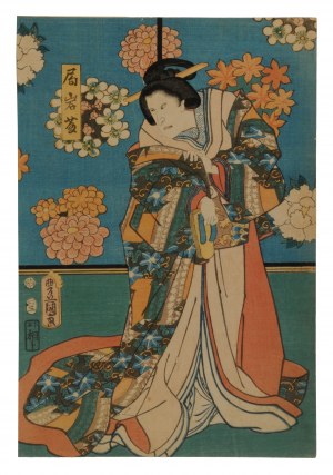 Utagawa Kunisada (1786-1864), Kobieta z sandałem zori, 1857