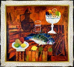 Jan SZANCENBACH (1928-1998), Martwa natura z rybami, 1984