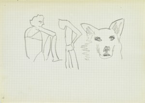 Jerzy PANEK (1918-2001), Postać siedząca, stojąca, głowa psa