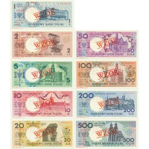 Zestaw, Miasta Polskie 1-500 złotych 1990 - WZÓR (9 szt.)