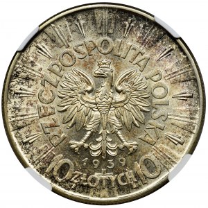 Piłsudski, 10 złotych 1939 - NGC MS62