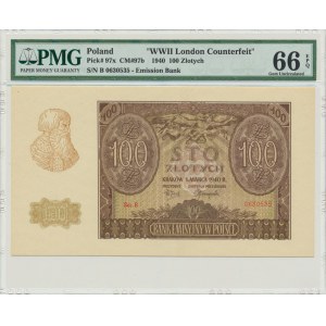 100 złotych 1940 - Fałszerstwo ZWZ - B - PMG 66 EPQ
