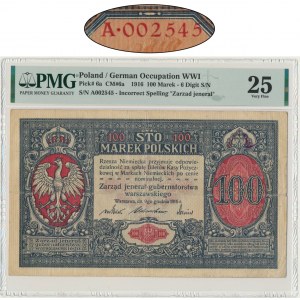 100 marek 1916 - Jenerał - 6 cyfr - PMG 25 - NISKI NUMER SERYJNY