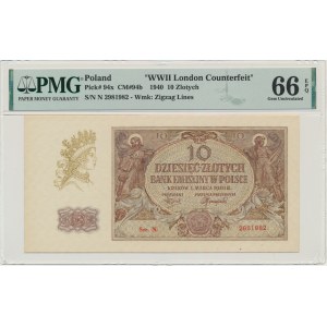 10 złotych 1940 - N - London Counterfeit - PMG 66 EPQ