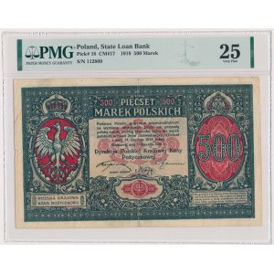 500 marek 1919 DYREKCJA - PMG 25 - piękny druk