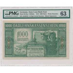 Kowno, 1.000 Mark 1918 - A - 6 digital serial number - PMG 63