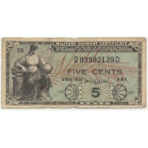USA (Wojskowy Certyfikat Płatności), 5 centów (1951) - seria 481