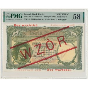 5.000 złotych 1919 - WZÓR - PMG 58 - RZADKI i PIĘKNY
