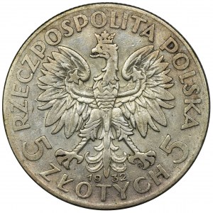 Głowa Kobiety, 5 złotych Warszawa 1932 - RZADKIE