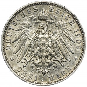 Niemcy, Bawaria, Otto, 3 Marki Monachium 1909 D