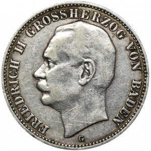 Germany, Baden, Friedrich II, 3 Mark Karlsruhe 1909 G