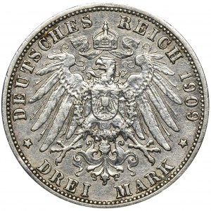 Germany, Baden, Friedrich II, 3 Mark Karlsruhe 1909 G