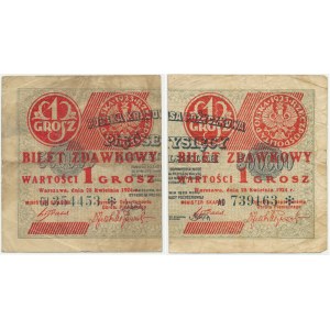 zestaw, 1 grosz 1924 - CU i AD - prawa i lewa połowa -