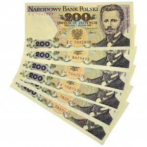 Zestaw banknotów PRL, 200 złotych 1988 (6 szt.)