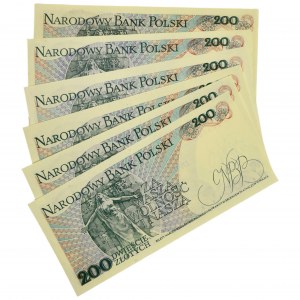 Zestaw banknotów PRL, 200 złotych 1988 (6 szt.)