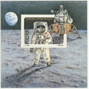 PWPW, znaczek 100 złotych 1989, XX rocznica wyprawy na Księżyc