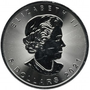 Kanada, Elżbieta II, 5 Dolarów 2021 - liść klonu