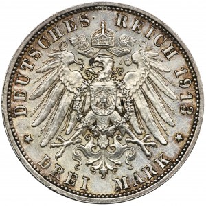 Germany, Saxony, Friedrich August III, 3 Mark Muldenhütten 1913 E