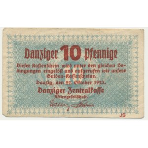 Danzig, 10 Pfennige 1923 October - watermark ZIGZAG -