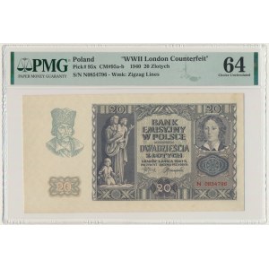 20 złotych 1940 - N - London Counterfeit - PMG 64