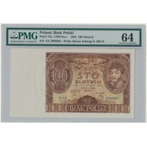 100 złotych 1934 - Ser. AX - znw. kreski na górnym marginesie - PMG 64