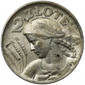 Kobieta i kłosy, 2 złote Londyn 1925 - kropka po dacie