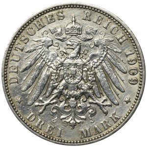 Niemcy, Hamburg, 3 Marki 1909 J
