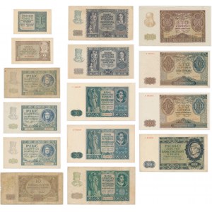 Zestaw mix polskich banknotów 1-500 złotych 1929/41 (15 szt.)