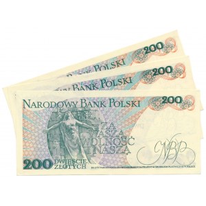 Zestaw banknotów PRL, 200 złotych 1986 (3 szt.)