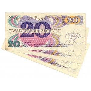 Zestaw banknotów PRL, 20 złotych 1982 (3 szt.)