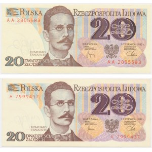 Zestaw banknotów PRL, 20 złotych 1982 - A i AA - (2 szt.)