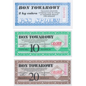 Społem, zestaw bonów towarowych 10-20 złotych + bon na cukier 1997 (3 szt.)