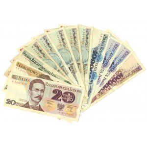 Zestaw banknotów PRL, 20-1 milion 1979-93 (12 szt.) - rzadkie serie