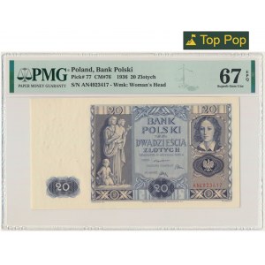 20 złotych 1936 - AN - PMG 67 EPQ - papier biały