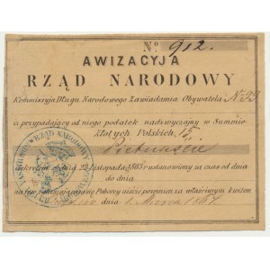 Rząd Narodowy, Awizacyja na 15 złotych 1864