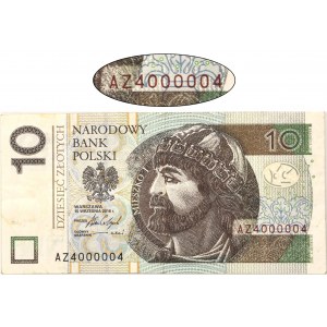 10 złotych 2016 - AZ 4000004 - numer radarowy -