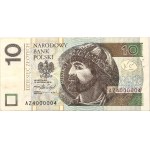 10 złotych 2016 - AZ 4000004 - numer radarowy -