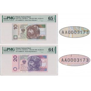 Zestaw, 10-20 złotych 1994 - AA 0003173 - PMG 64-5 EPQ - niski numer