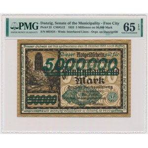 Danzig, 5 milion Mark 1923 - green overprint - PMG 65