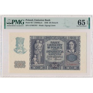 20 złotych 1940 - A - PMG 65 EPQ - PIERWSZA SERIA