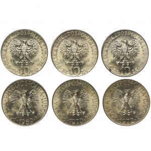 Zestaw, 10 złotych Kopernik i Kościuszko 1967-1972 (6 szt.)