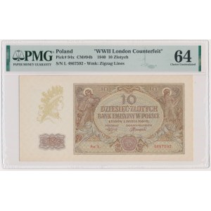 10 złotych 1940 - L. - London Counterfeit - PMG 64