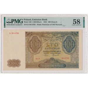 100 złotych 1941 - D - PMG 58 - przesunięty znak wodny