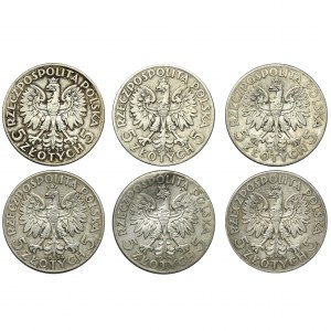 Zestaw, Głowa Kobiety 5 złotych 1933-1934 (6 szt.)