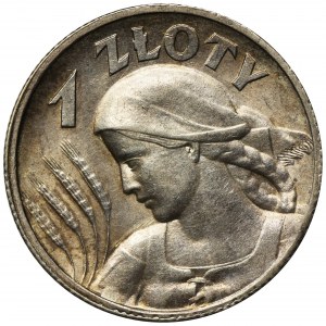 Kobieta i kłosy, 1 złoty Londyn 1925 - kropka po dacie