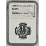 1 złoty 1982 - NGC MS65 PROOF LIKE - jak lustrzanka - gruba data