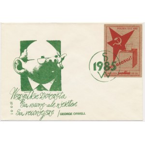 Solidarność, koperta 1985 - Urban - druk zielony - cytat Orwell -