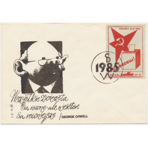Solidarność, koperta 1985 - Urban - druk czarny - cytat Orwell -