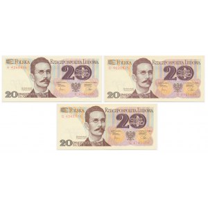 Zestaw banknotów PRL, 20 złotych 1982 (3 szt.)